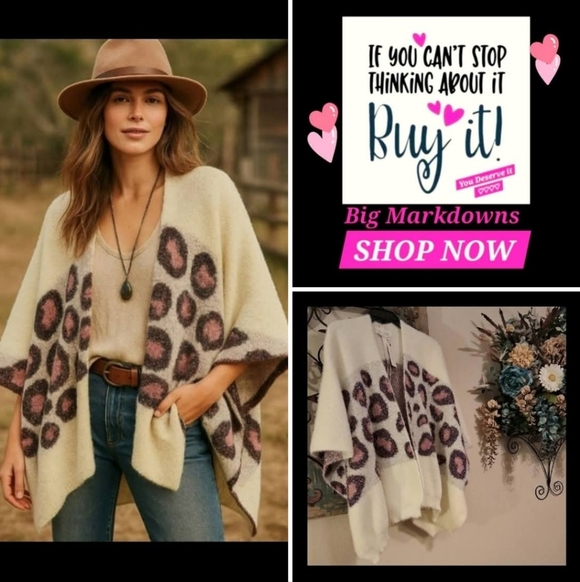 🚨🚨50% OFF🚨 Anthropologie Beige and Brown Patterned Cape. NWT Size ONE SIZE - Picture 13 of 15